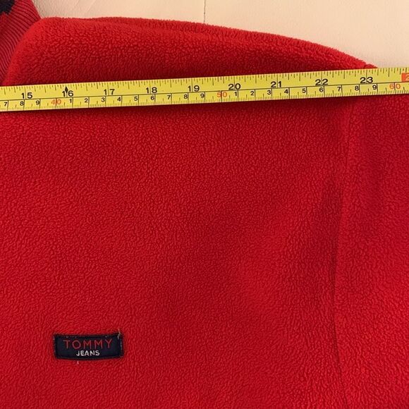 VTG Tommy Hilfiger Jeans Men’s 1/4 Zip Red Fleece Pullover Sweater Size XL - Picture 3 of 10